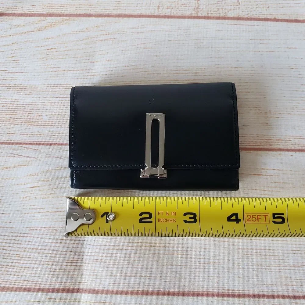 Authentic Salvatore Ferragamo Leather Keyholder Black Silver Tone Hardware Unise